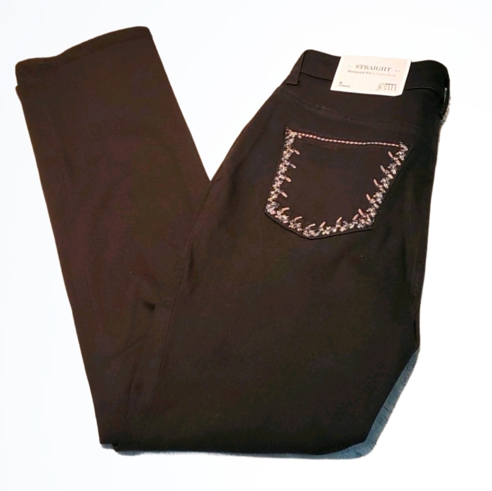 Christopher & Banks Black High Rise Straight Relaxed Fit Jean Size 4 and 8P NWT